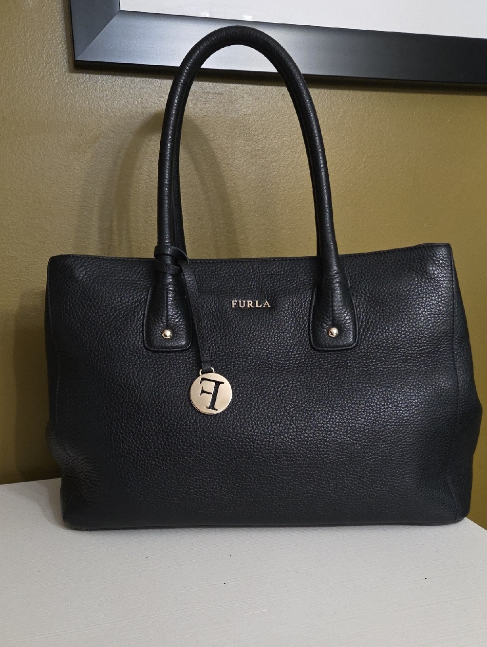 Furla Black Leather Tote Bag